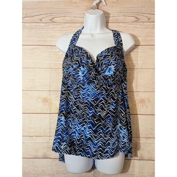 Aqua Green Blu Halter Tie Tankini Swim Top, Size 12 Hi/Low Back - Picture 1 of 6